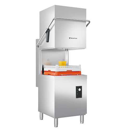 Lave vaiselle a capot simple paroi panier 500 avec pompe de vidange dot: 1 panier carre a assiettes + 1 a verres + 2 paniers carres a couverts // production: 40 paniers/h conso 3l/cycle — Technitalia challenge