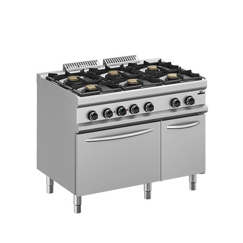 Fourneau a gaz 6 feux sur four gaz gn2/1 + placard dotation four: 1 grille gn2/1 — Technitalia essential