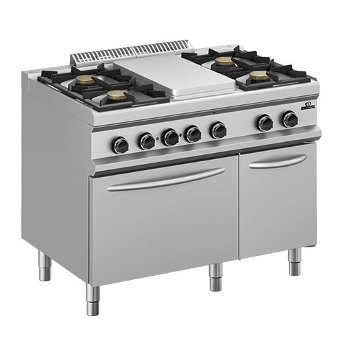 Fourneau a gaz 4 feux 4x7kw + 1 pcf sur four gaz gn2/1 + placard dotation four: 1 grille gn2/1 — Technitalia essential