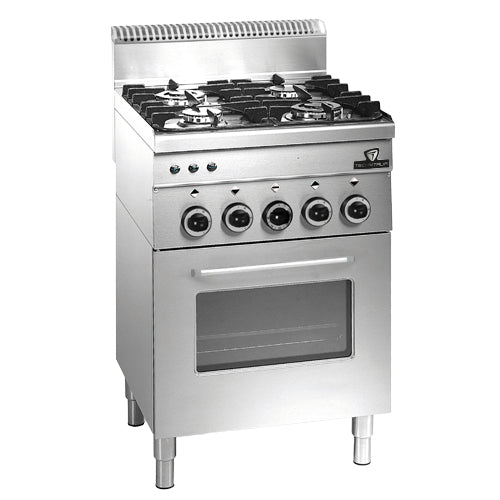 Fourneau a gaz 4 feux 2x2,7kw+2x3,15kw sur four gaz dotation four: 1 grille 450x365x15 chrome et 1 plaque 450x390x25 émaillé — Technitalia essential