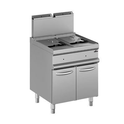 Friteuse a gaz sur placard 2 cuves 2x14l dot: 1 panier/cuve // dim panier: 260x295x120 — Technitalia essential
