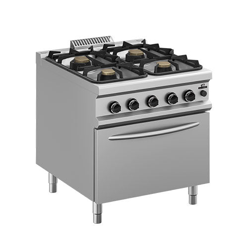 Fourneau a gaz 4 feux 2x11kw + 2x7kw sur four gaz gn2/1 dotation four: 1 grille gn2/1 — Technitalia essential