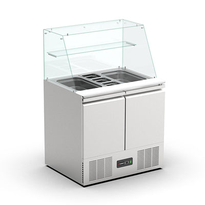 Saladette refrigeree vitree positive 2p 2 bacs gn1/1 + 3 bacs gn 1/6 251l 2 grilles+ 2 pg bac gn non inclus — Carat