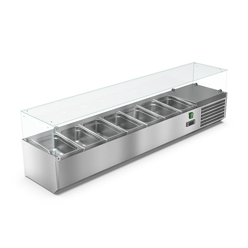 Vitrinette réfrigérée vitrée 7 bacs gn1/4 bac gn non inclus — Carat