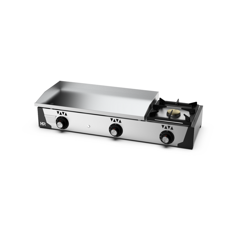 HR FAINCA Plancha gaz 15 mm - Revêtement chrome + réchaud - vue avant