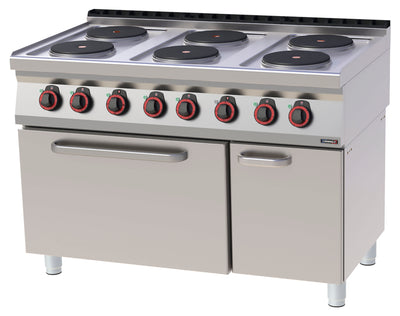 Fourneau électrique 6 feux avec four électrique statique GN 2/1 120