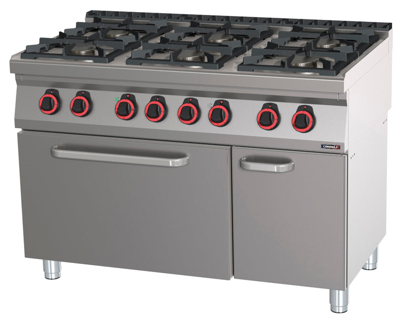 Fourneau gaz 6 feux avec four électrique statique GN 2/1 120