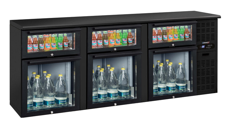 Arrière bar 3 x 2 tiroirs mixtes vitrés