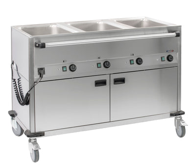 Chariot bain-marie à eau 3xGN 1/1 avec soubassement chauffant horizontal