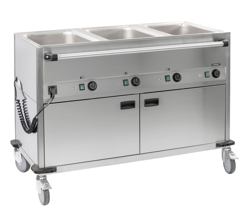 Chariot bain-marie à eau 3xGN 1/1 avec soubassement chauffant horizontal