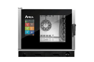 Four Mixte Professionnel 5 Niveaux GN1/1 Doté De Plusieurs Mode De Cuisson Programmées : Cuisson Vapeur, Cuisson À Basse Température, Cuisson Delta T, Rôtisserie, Grillade, Friture. Enceinte De Cuisson En Acier Inox AISI 304 Avec Angles Arrondis Pour Faciliter Le Nettoyage — Atosa