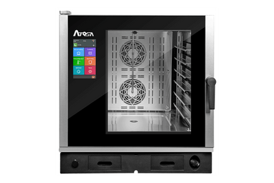 Four Mixte Professionnel 6 Niveaux GN2/1 Doté De Plusieurs Mode De Cuisson Programmées : Cuisson Vapeur, Cuisson À Basse Température, Cuisson Delta T, Rôtisserie, Grillade, Friture. Enceinte De Cuisson En Acier Inox AISI 304 Avec Angles Arrondis Pour Faciliter Le Nettoyage — Atosa