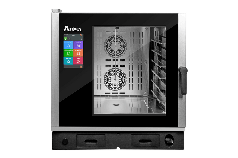 Four Mixte Professionnel 6 Niveaux GN2/1 Doté De Plusieurs Mode De Cuisson Programmées : Cuisson Vapeur, Cuisson À Basse Température, Cuisson Delta T, Rôtisserie, Grillade, Friture. Enceinte De Cuisson En Acier Inox AISI 304 Avec Angles Arrondis Pour Faciliter Le Nettoyage — Atosa