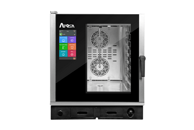 Four Mixte Professionnel 7 Niveaux GN1/1 Doté De Plusieurs Mode De Cuisson Programmées : Cuisson Vapeur, Cuisson À Basse Température, Cuisson Delta T, Rôtisserie, Grillade, Friture. Enceinte De Cuisson En Acier Inox AISI 304 Avec Angles Arrondis Pour Faciliter Le Nettoyage — Atosa