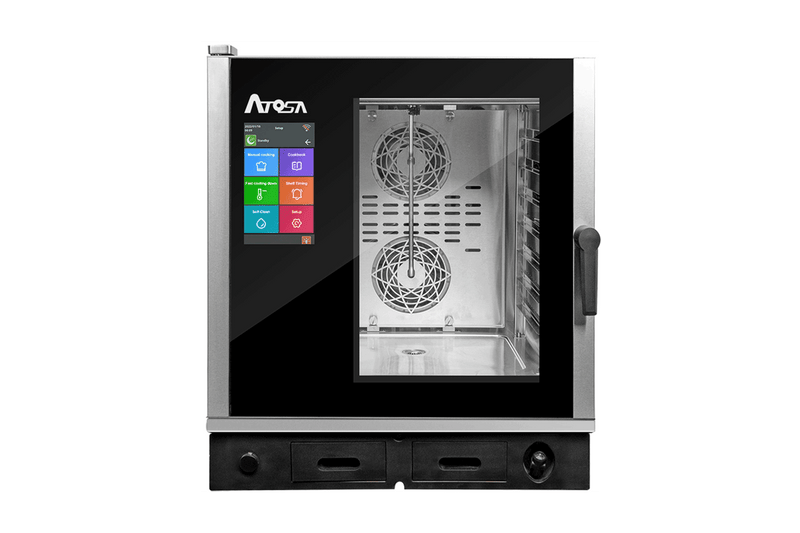 Four Mixte Professionnel 7 Niveaux GN1/1 Doté De Plusieurs Mode De Cuisson Programmées : Cuisson Vapeur, Cuisson À Basse Température, Cuisson Delta T, Rôtisserie, Grillade, Friture. Enceinte De Cuisson En Acier Inox AISI 304 Avec Angles Arrondis Pour Faciliter Le Nettoyage — Atosa