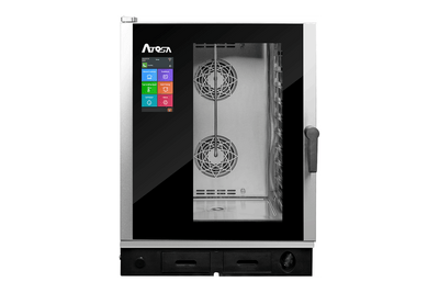 Four Mixte Professionnel 10 Niveaux GN1/1 Doté De Plusieurs Mode De Cuisson Programmées : Cuisson Vapeur, Cuisson À Basse Température, Cuisson Delta T, Rôtisserie, Grillade, Friture. Enceinte De Cuisson En Acier Inox AISI 304 Avec Angles Arrondis Pour Faciliter Le Nettoyage — Atosa