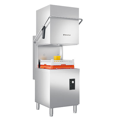 Lave vaiselle  a capot simple paroi panier 500 avec pompe de vidange dot: 1 panier carre a assiettes + 1  a verres + 2 paniers carres a couverts // production: 40 paniers/h conso 3l/cycle — Technitalia challenge
