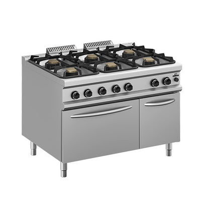 Fourneau a gaz 6 feux 3x11kw + 3x7kw sur four gaz gn2/1 + placard dotation four: 1 grille gn2/1 — Technitalia essential