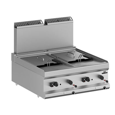 Friteuse a gaz 2 cuves 2x9l dot: 1 panier/cuve // dim panier: 225x280x115 — Technitalia essential