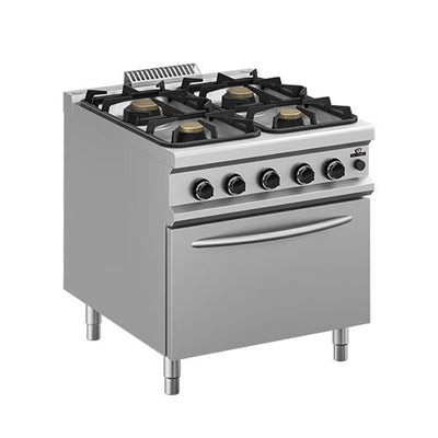 Fourneau a gaz 4 feux 2x11kw + 2x7kw sur four gaz gn2/1 dotation four: 1 grille gn2/1 — Technitalia essential