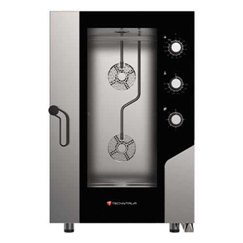 Four mixte a vapeur 11 niveaux gn1/1 cmd mecaniques ouverture laterale gamme opium line avec humidificateur régulé 2 ventilateurs bidirectionnels espacement niv : 68mm — Technitalia gold