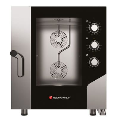 Four mixte a vapeur 7 niveaux gn1/1 cmd mecaniques ouverture laterale gamme opium line avec humidificateur régulé 2 ventilateurs bidirectionnels espacement niv : 68mm — Technitalia gold
