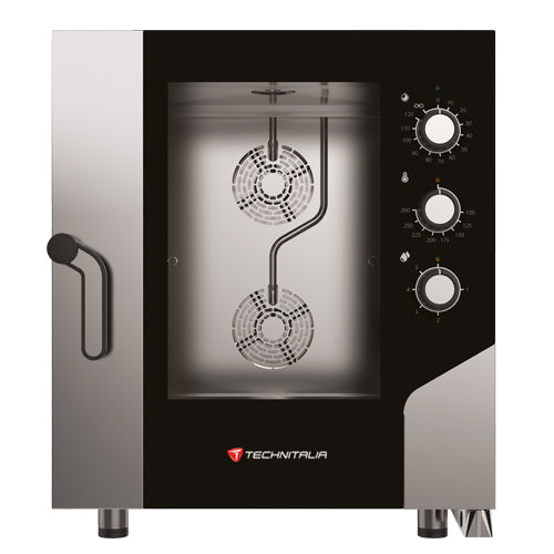 Four mixte a vapeur 7 niveaux gn1/1 cmd mecaniques ouverture laterale gamme opium line avec humidificateur régulé 2 ventilateurs bidirectionnels espacement niv : 68mm — Technitalia gold