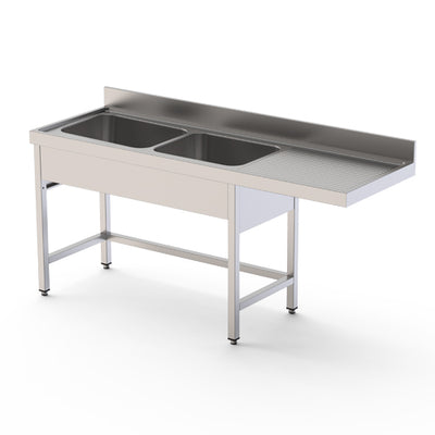 Plonge passage lave vaisselle 2 bacs avec egouttoir a droite prof: 600 long: 1800 — Technitalia essential