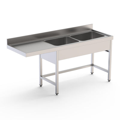 Plonge passage lave vaisselle 2 bacs avec egouttoir a gauche prof: 700 long: 1800 — Technitalia essential