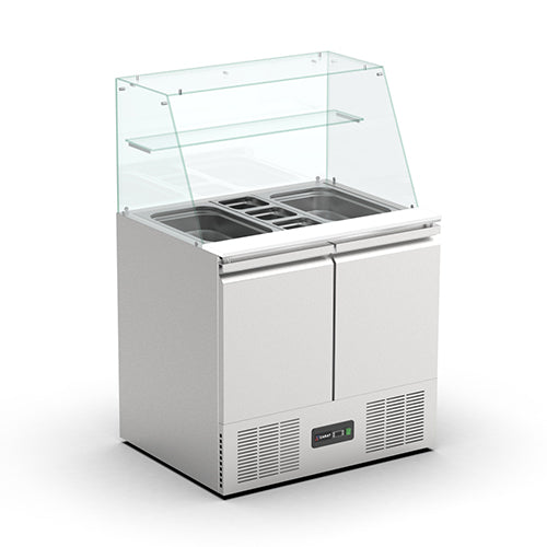 Saladette refrigeree vitree positive 2p 2 bacs gn1/1 + 3 bacs gn 1/6 251l 2 grilles+ 2 pg bac gn non inclus — Carat