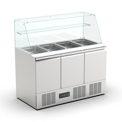 Saladette refrigeree vitree positive 3p 4 bacs gn1/1 251l 3 grilles + 3pg bac gn non inclus — Carat