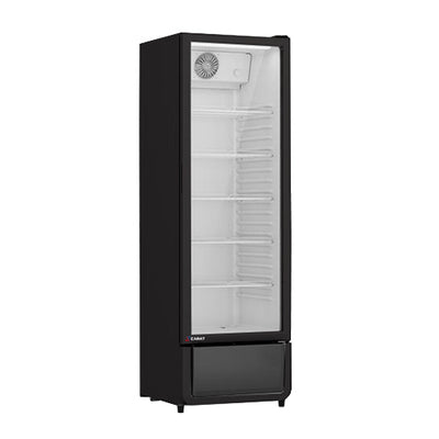 Armoire a boisson 1 porte vitree noire groupe en bas 5 grilles interieur abs blanc — Carat