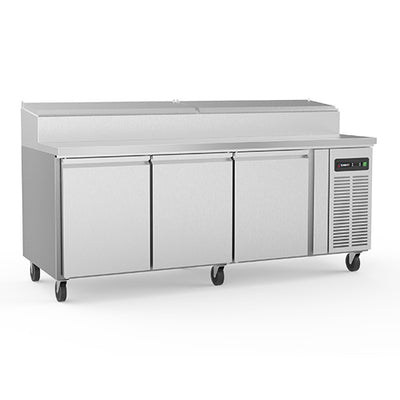 Desserte de preparation refrigeree positive 3p 10 bacs gn 1/3 580l 3 grilles 600x400 + 3 pg — Carat