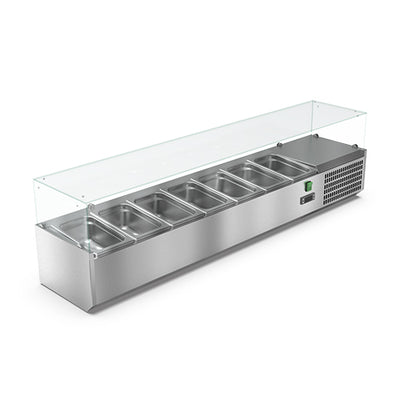 Vitrinette réfrigérée vitrée 7 bacs gn1/4 bac gn non inclus — Carat