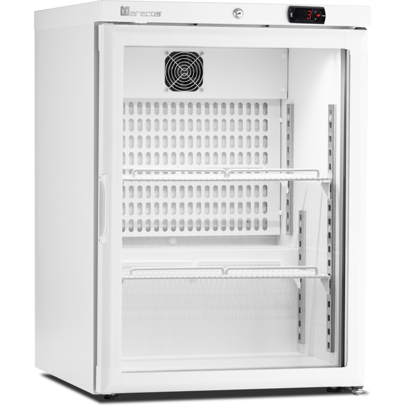 MARECOS Mini armoire porte vitrée - température positive (+1/+8°C) - Extérieur blanc - Volume : 122L - vue avant