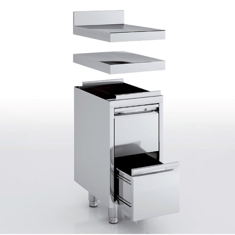 ERATOS Meuble neutre en inox - 2 tiroirs - vue avant