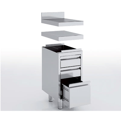ERATOS Meuble neutre en inox - 3 tiroirs - vue avant
