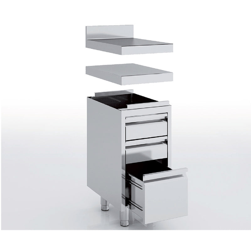 ERATOS Meuble neutre en inox - 3 tiroirs - vue avant