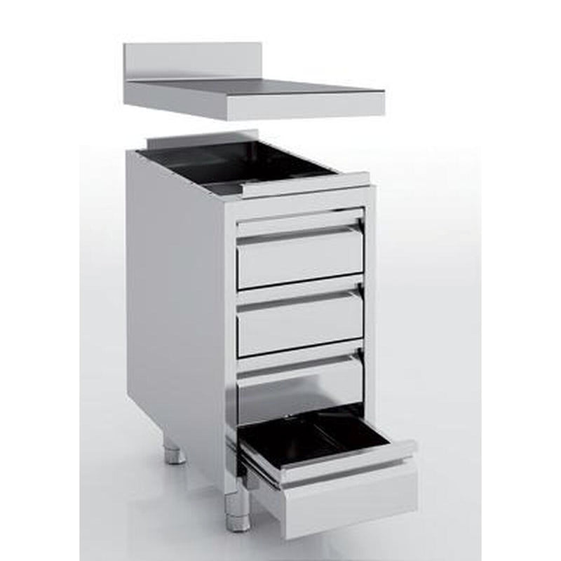 ERATOS Meuble neutre en inox - 4 tiroirs - vue avant