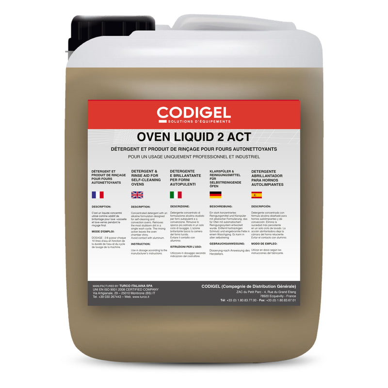 CODIGEL Détergent et produit de rinçage 2en1 pour fours autonettoyants - Conditionnement: bidon de 10KG - vue avant
