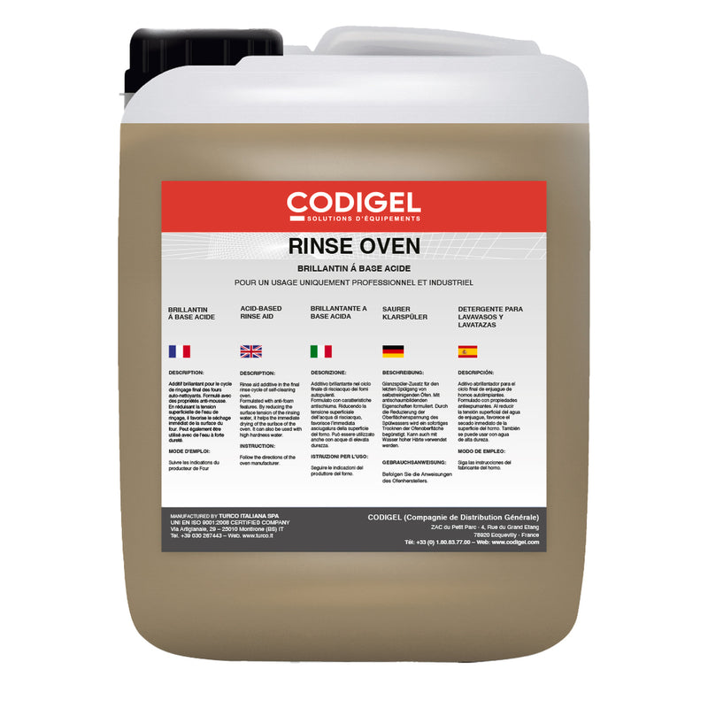 CODIGEL Agent de rinçage finition brillant à base acide pour fours autonettoyants - Conditionnement: bidon de 10KG - vue avant