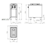 HR FAINCA Fourneau "basic" 2 feux vifs s/750  sur placard - détail produit