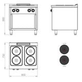 HR FAINCA Fourneau électrique 4 plaques s/750 sur placard - détail produit