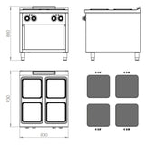 HR FAINCA Fourneau 4 plaques Série 900 sur placard - détail produit